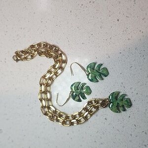 Monstera earring necklace
